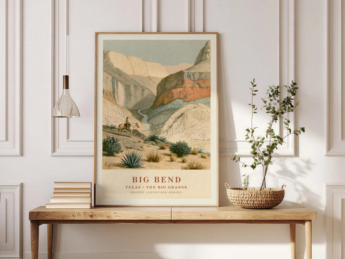 Big Bend Texas Print, Rio Grande Canyon Vintage Desert Landscape Poster, Western Wall Art Decor
