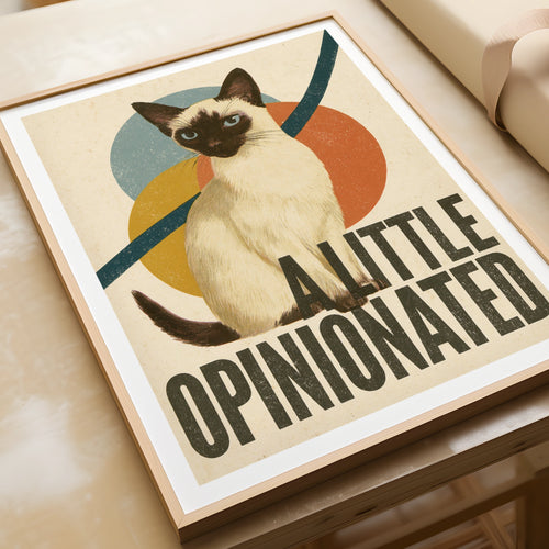 Retro Siamese Cat Print, A Little Opinionated, Funny Cat Wall Art, Vintage Folk Style