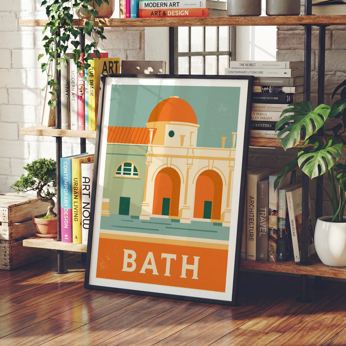 Bath Retro Travel Poster, Roman Baths Print, England Wall Art, Somerset Gift