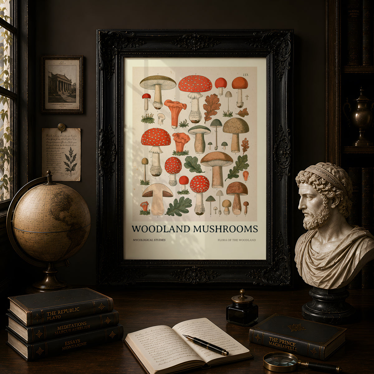 Vintage Woodland Mushrooms Print, Botanical Mycology Wall Art, Toadstool Poster, Cottagecore Kitchen