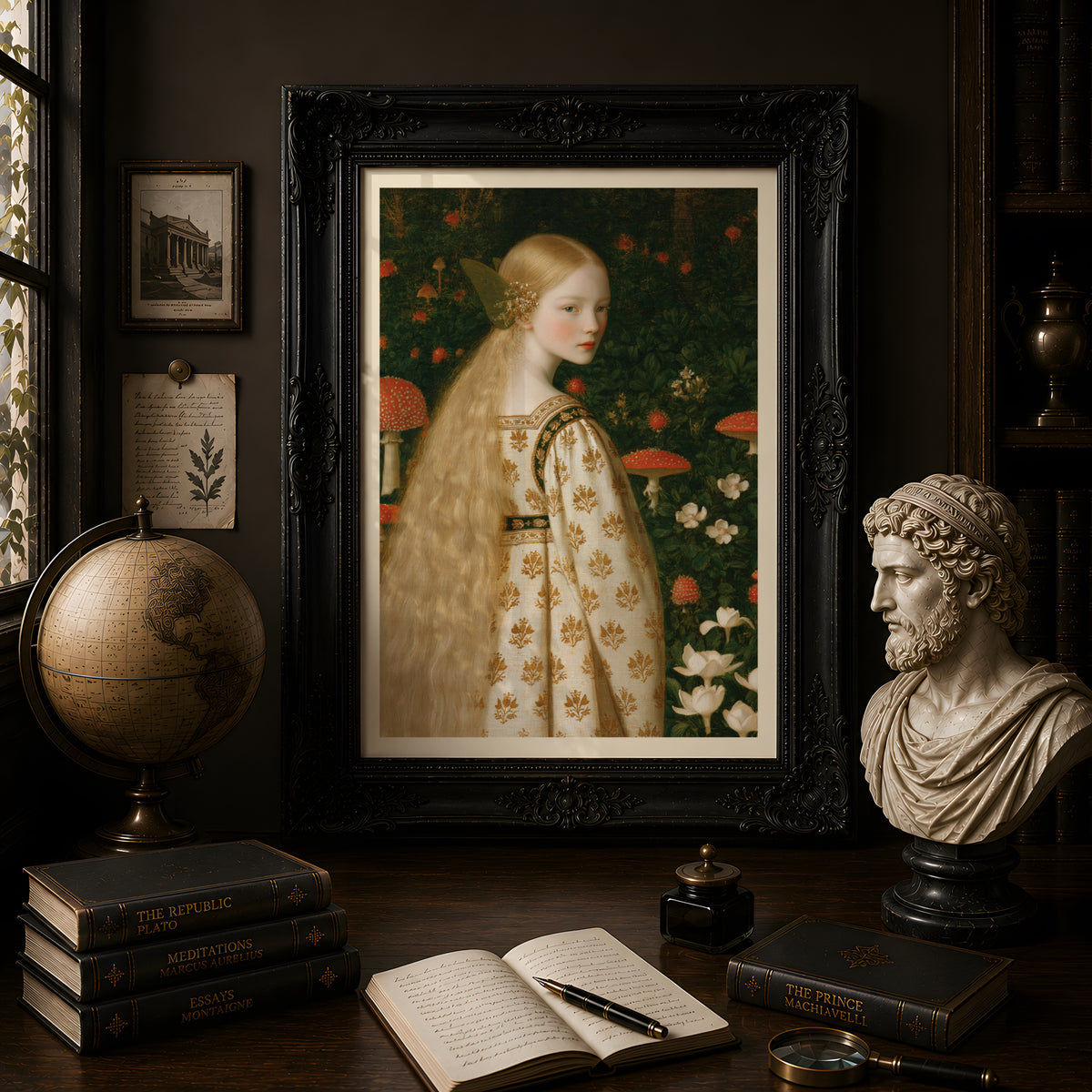 Fairy Girl in Mushroom Forest Print, Pre-Raphaelite Fairytale Art, Cottagecore Woodland Wall Art