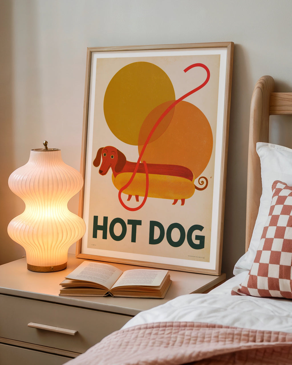 Hot Dog Dachshund Retro Print, Vintage Style Sausage Dog Wall Art, Mid Century