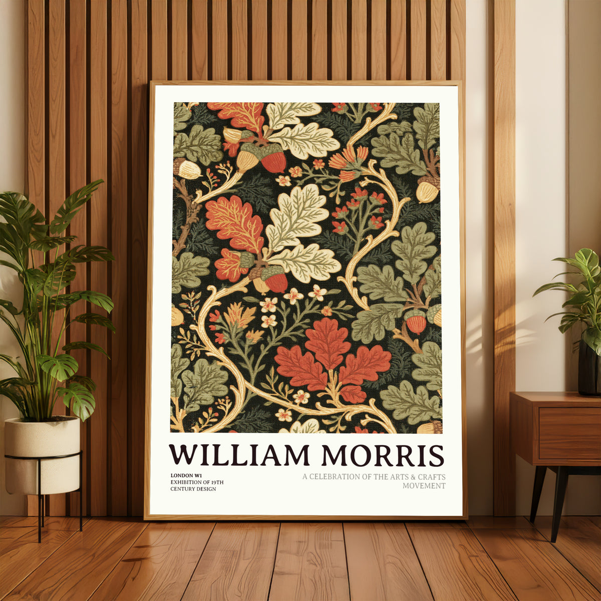 William Morris Oak Leaf Print, Arts and Crafts Poster, Acorn Botanical Wall Art, Exhibition Style