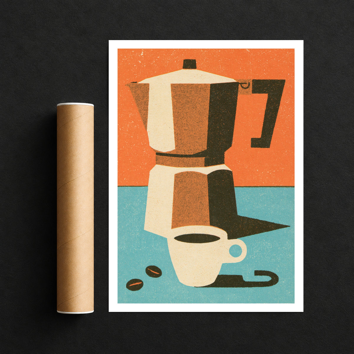 Vintage Food Poster Print | Rustic Kitchen Decor, Moka Pot Coffee Art, Mid Century Retro Wall Art