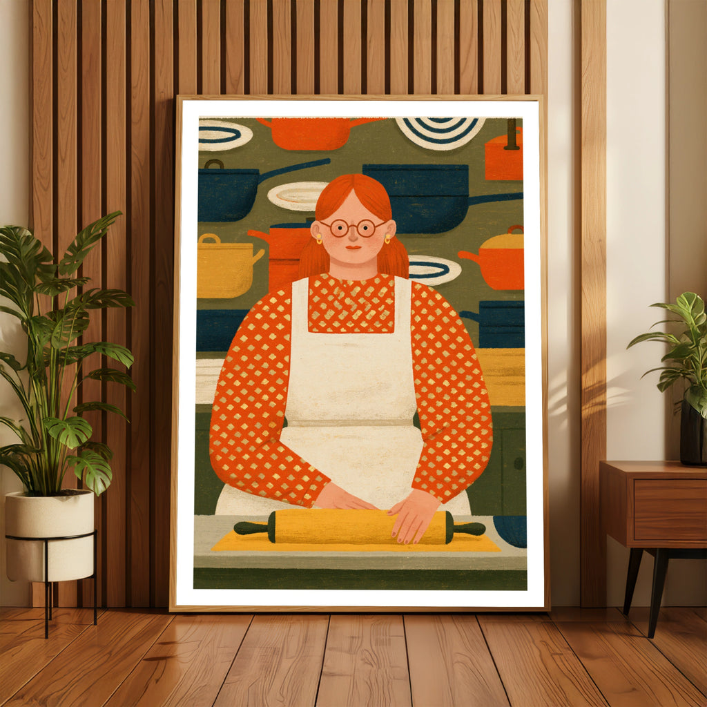 Vintage Food Poster Print | Rustic Kitchen Decor | Retro Mid Century Risograph Baker Art