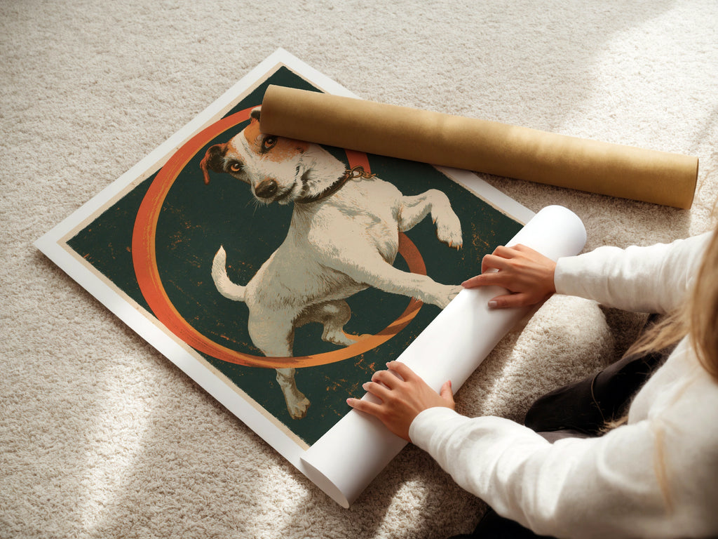 Retro Jack Russell Terrier Poster, Old Pal Vintage Dog Print, Teal Orange Wall Art