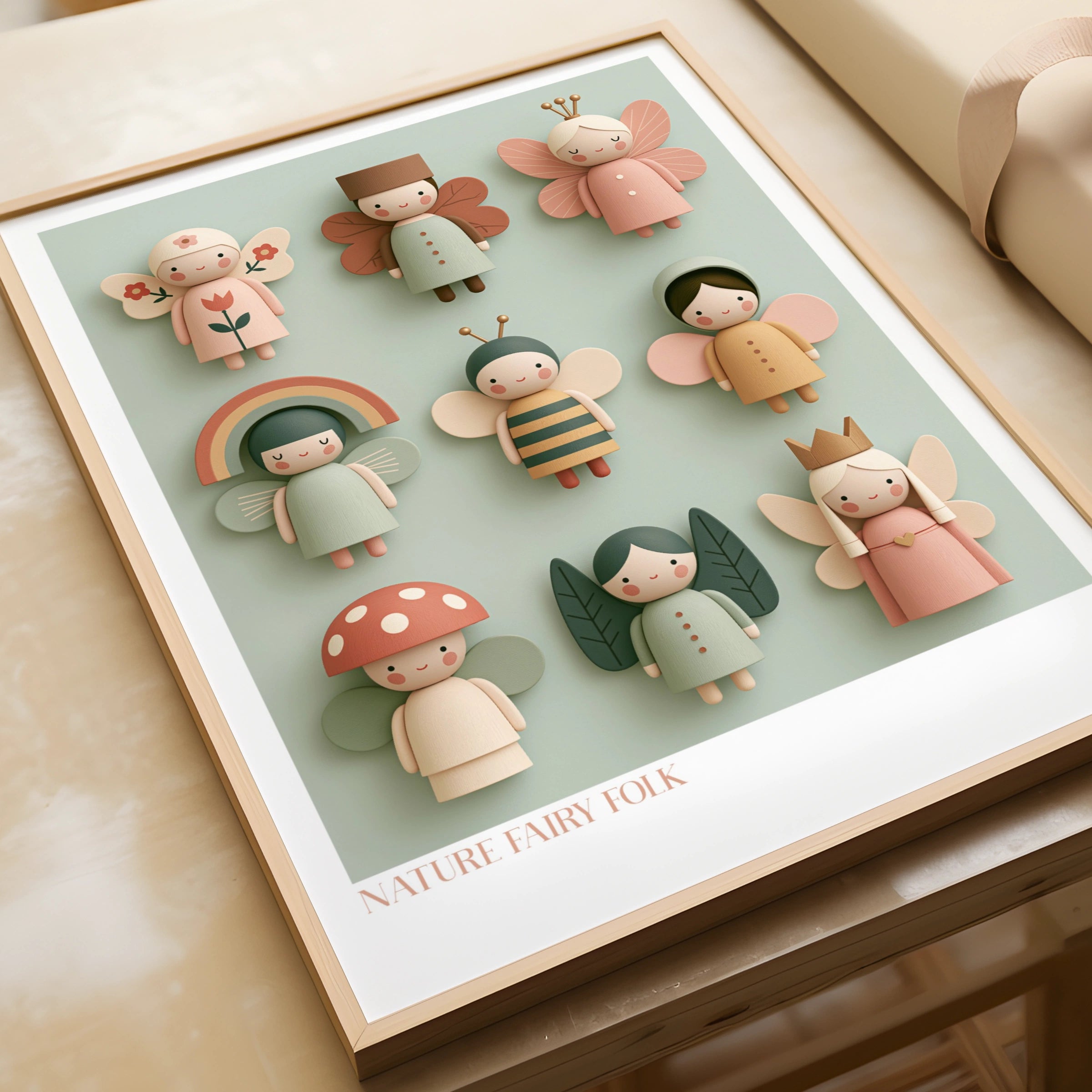 Nature Fairy Folk Poster, Retro Children's Print, Fairy Collectable Wall Art, Kids Room Decor