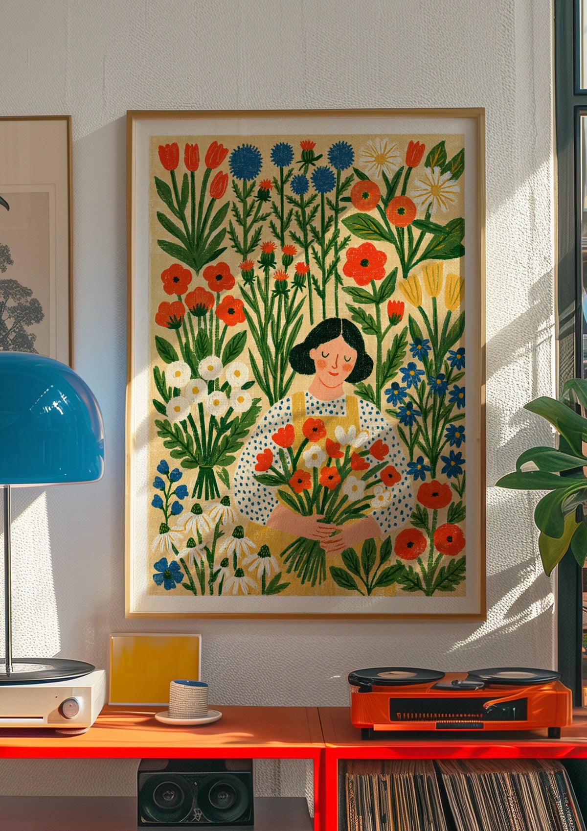 Flower Garden Woman Art Print, Scandi Style Floral Poster, Classic Inspired Botanical Wall Art