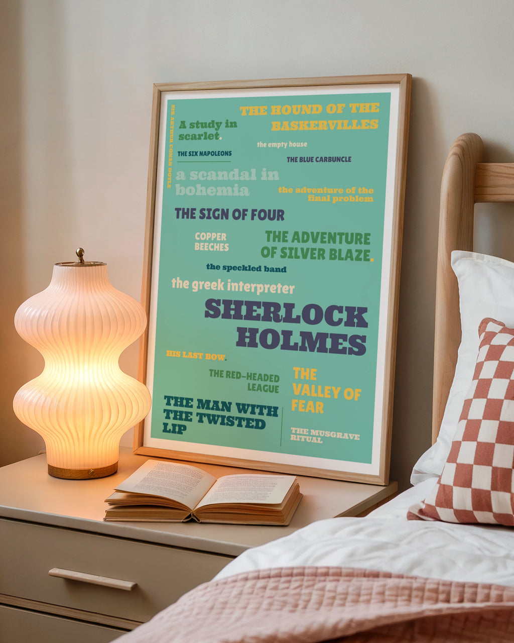 Sherlock Holmes Typography Print, Conan Doyle Literary Poster, Teal Book Lover Wall Art