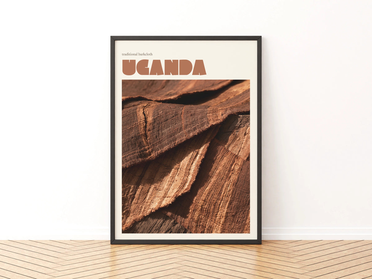 Uganda Travel Print, contemporary African Wall Art, Traditional Barkcloth, Terracotta Decor