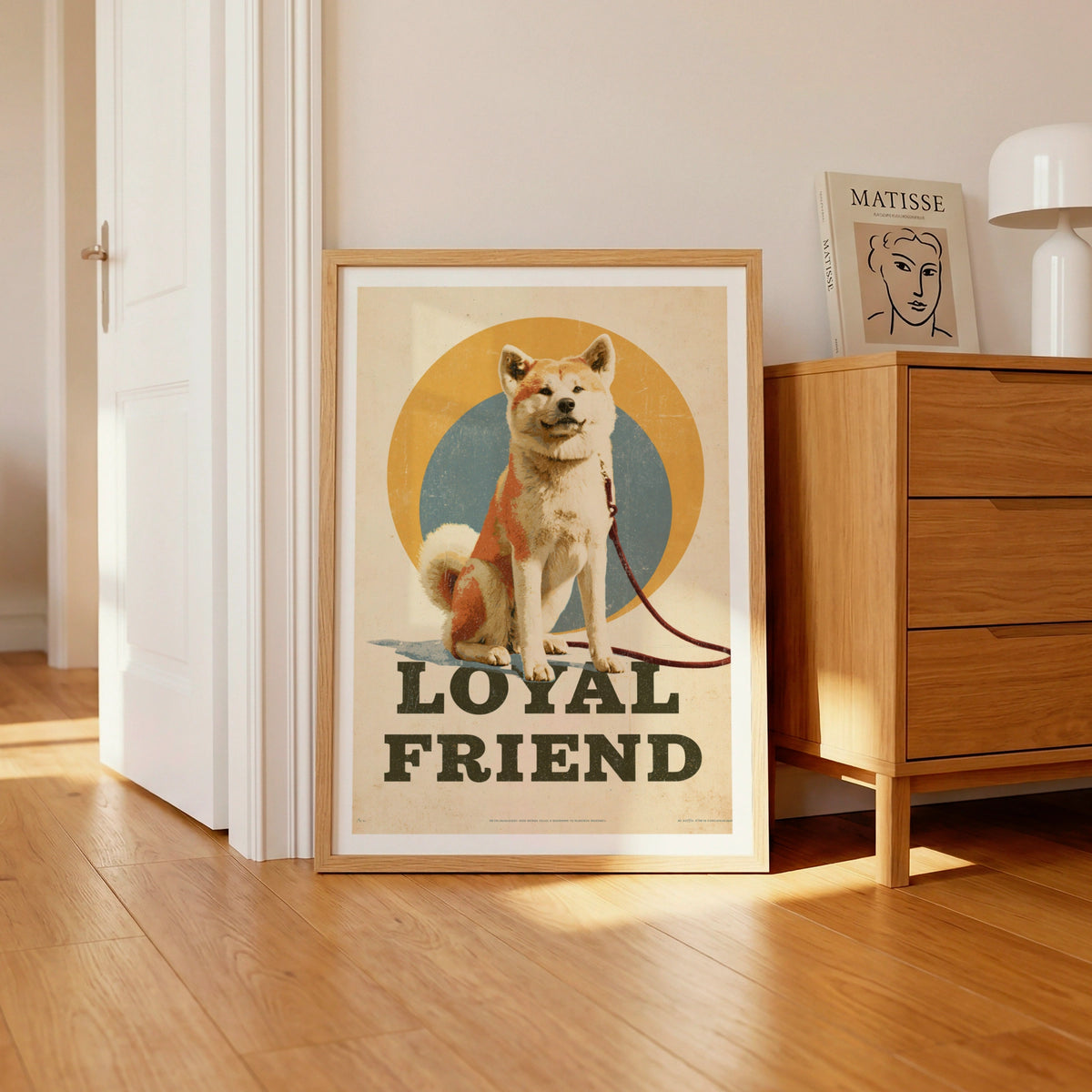 Loyal Friend Akita Dog Retro Print, Vintage Style Dog Wall Art, Folk Dog Decor