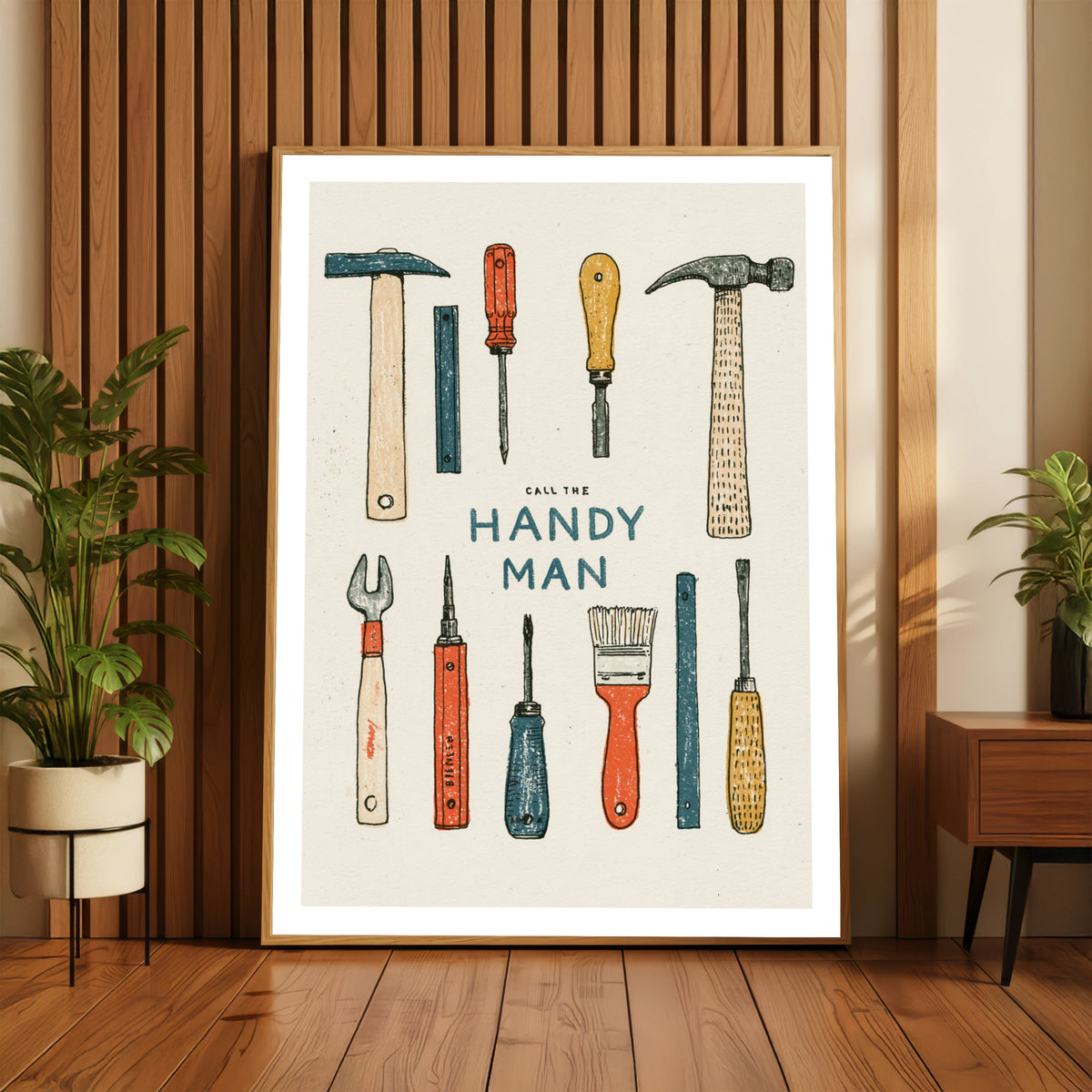 Call The Handyman Retro Tools Poster, Vintage Workshop Wall Art Print, Gift for Him