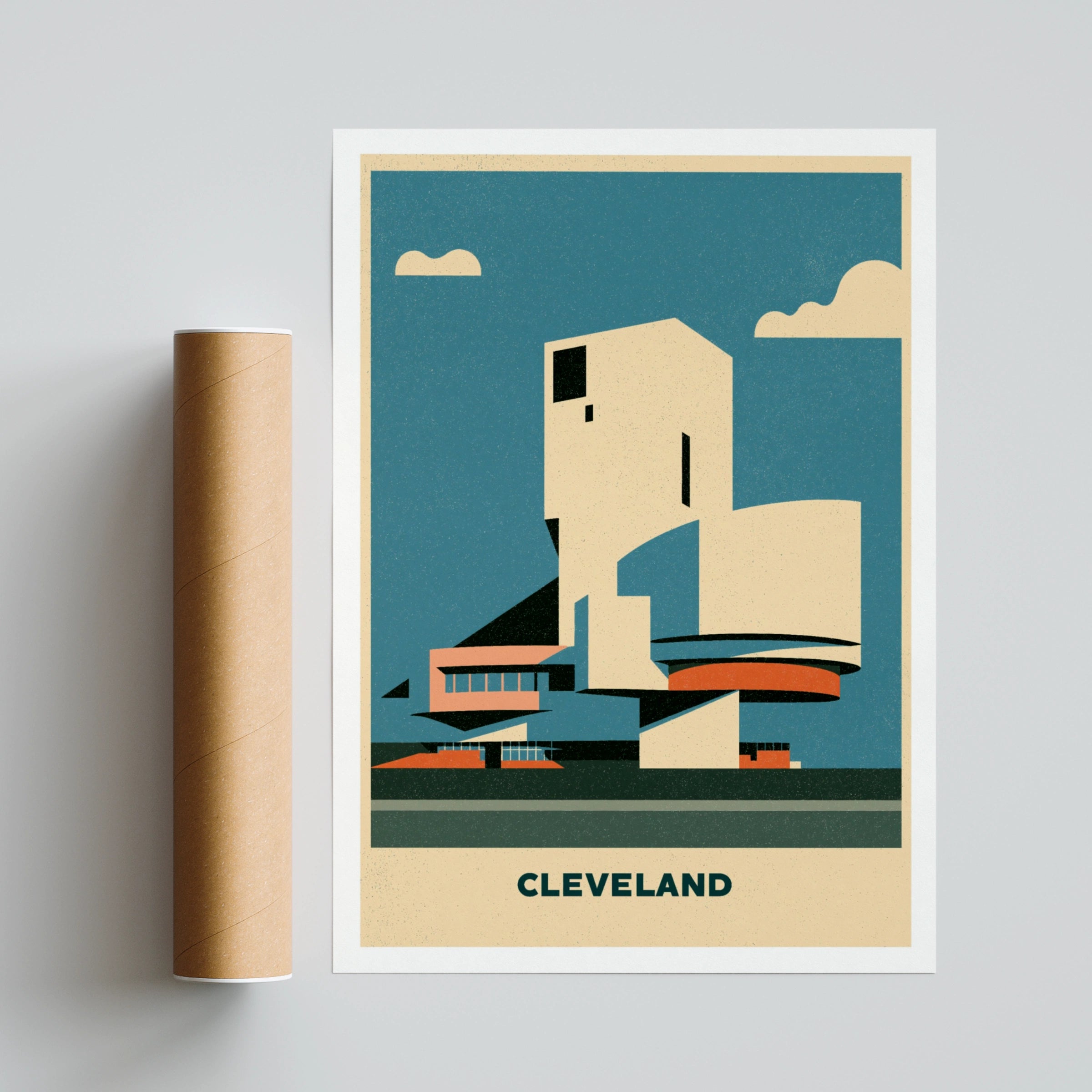 Cleveland Retro Travel Poster, Rock Hall Architecture Print, Ohio Wall Art Gift
