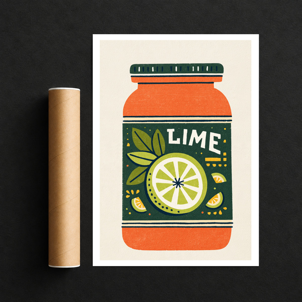 Vintage Food Poster Print | Rustic Kitchen Decor, Lime Jar Wall Art, Retro Citrus Illustration