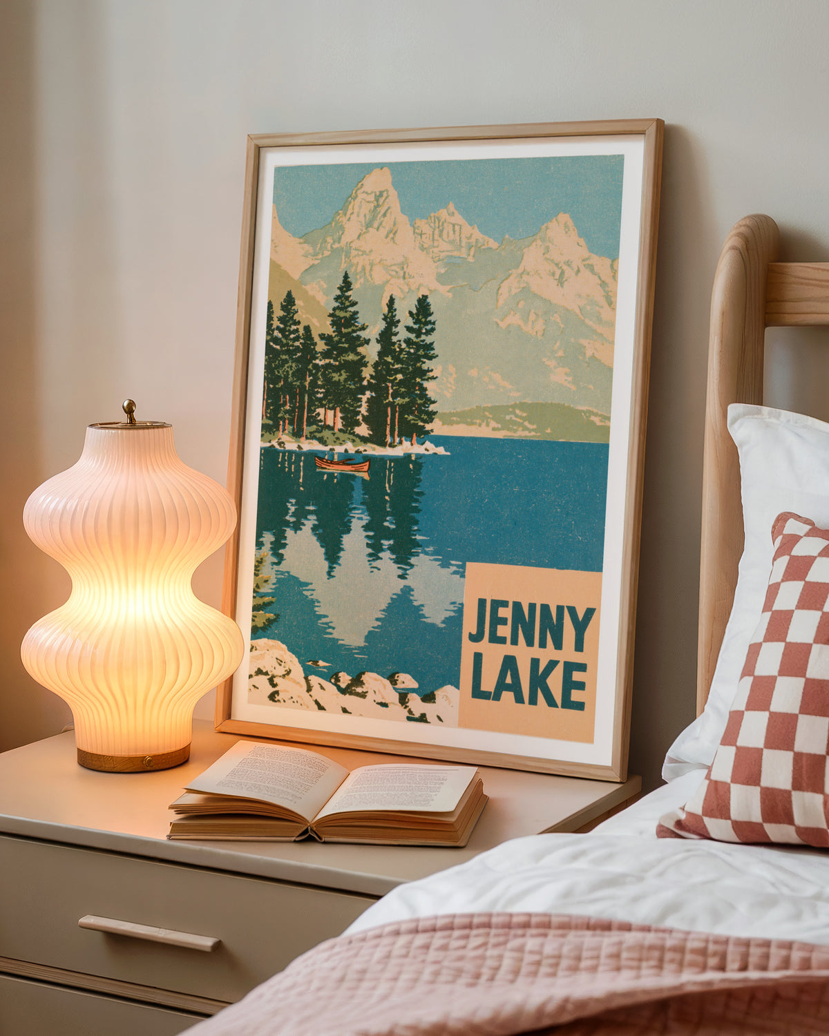 Retro Jenny Lake Print, Vintage Travel Poster, Grand Teton National Park, Wyoming Mountain Lake Art