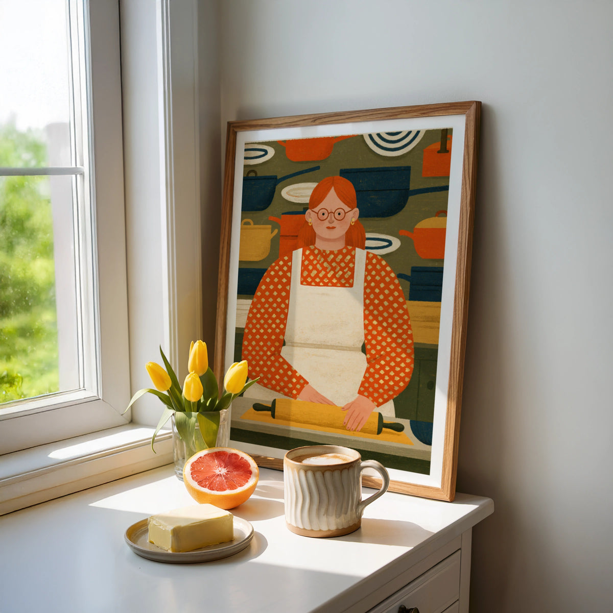 Vintage Food Poster Print | Rustic Kitchen Decor | Retro Mid Century Risograph Baker Art