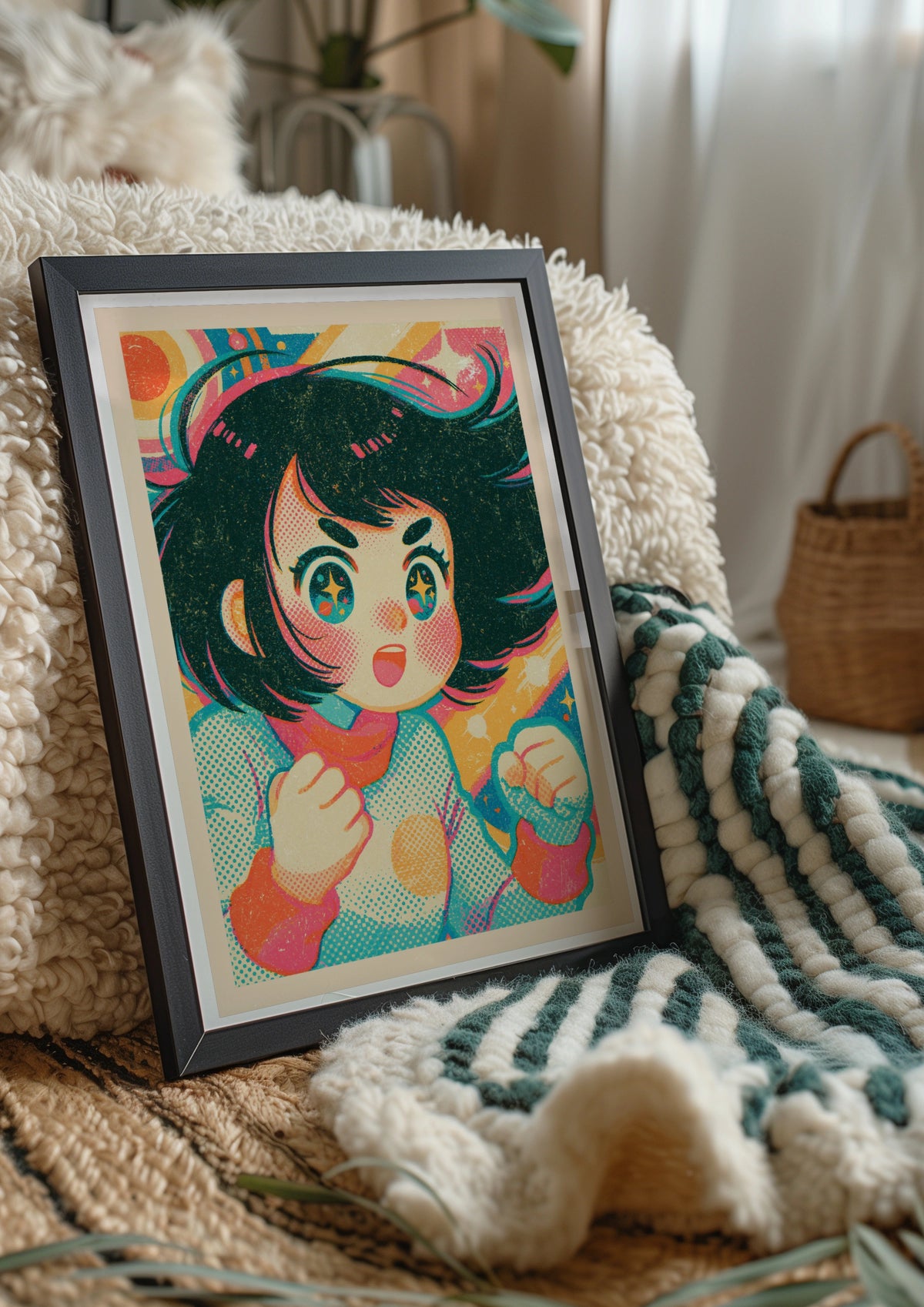 Retro Anime Girl Print, Vintage Kawaii Poster, 1980s Kawaii Cool Wall Art, Collectable