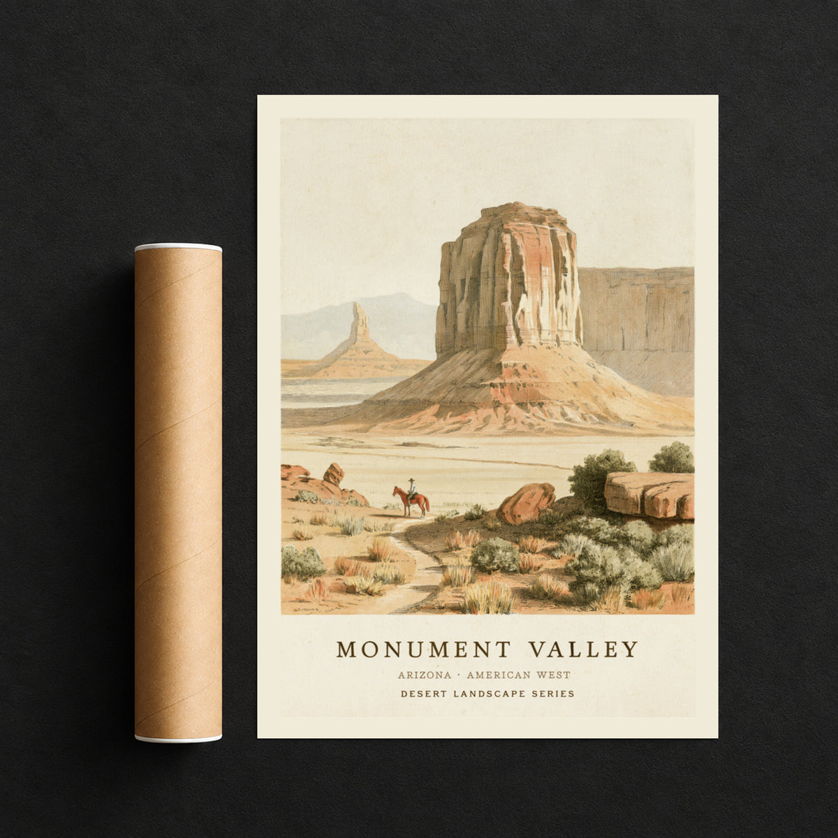 Monument Valley Arizona Print, Vintage Desert Landscape Poster, American West Wall Art