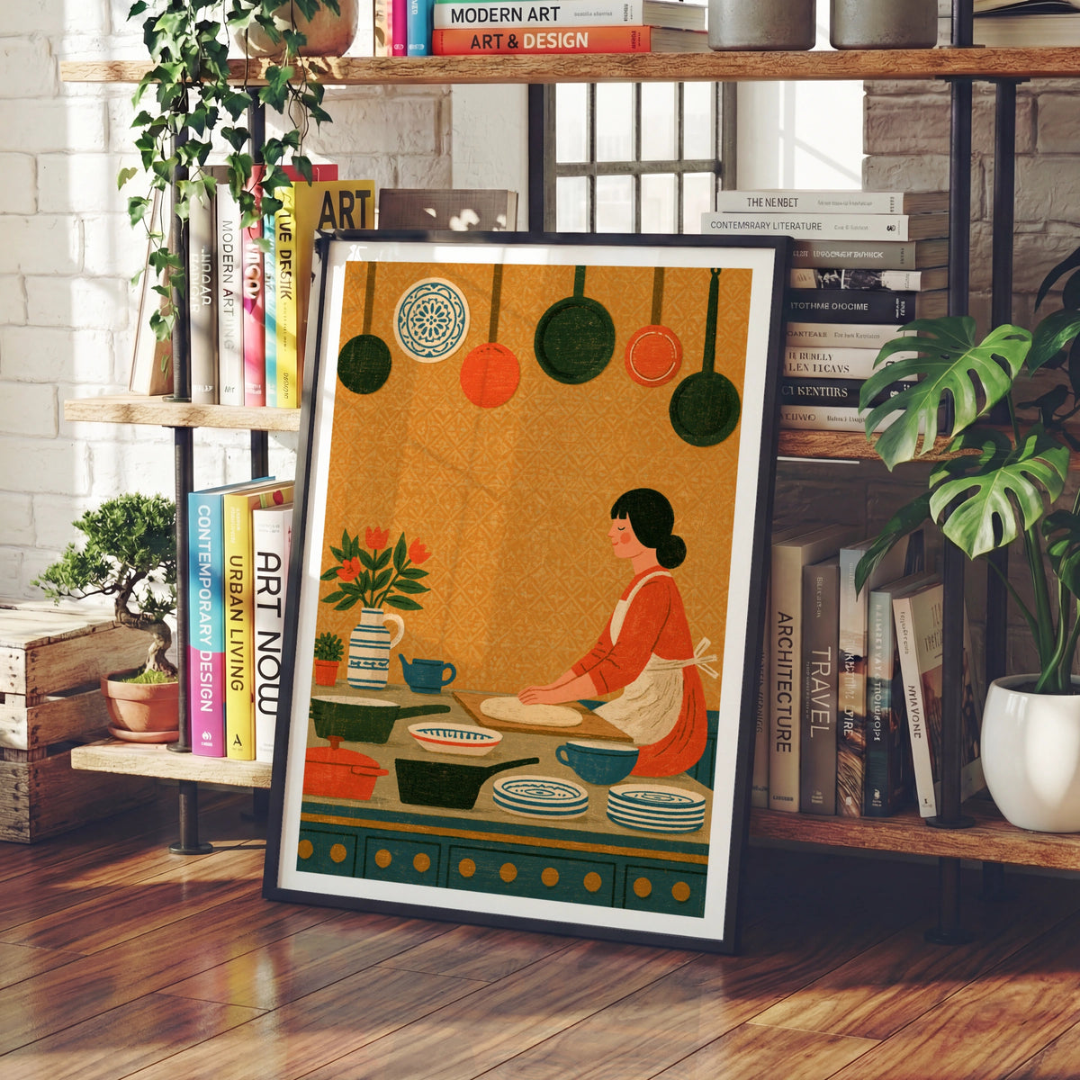 Vintage Kitchen Poster, Woman Cooking Wall Art, Retro Home Baking Print, Cosy Kitchen Decor