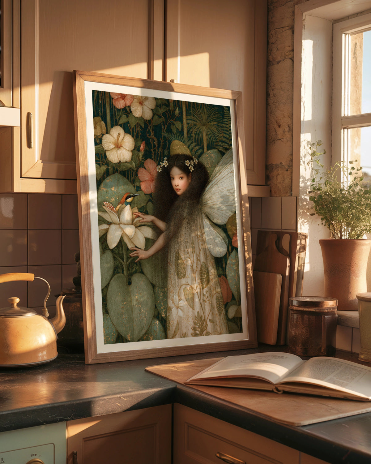 Tropical Fairy Garden Classic Inspired Print, Botanical Fantasy Poster, Floral Fairy Wall Art