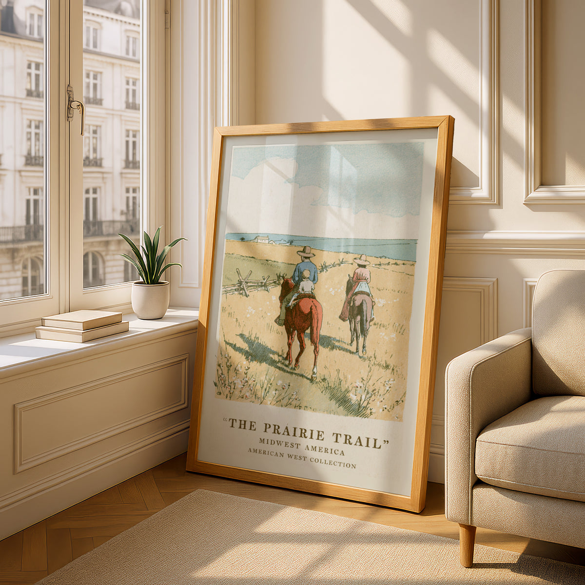 Vintage Prairie Trail Print, Midwest America Wall Art, Western Landscape Poster, Horseback Riders