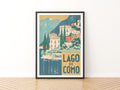 Retro Lago di Como Poster, Vintage Travel Print, Italian Lake Villa Wall Art, Lake Como Italy Decor
