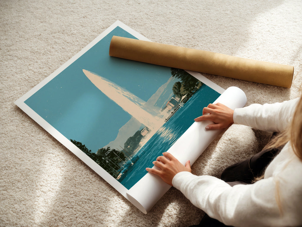Geneva Retro Travel Poster, Jet d'Eau Switzerland Wall Art, Lake Geneva Print