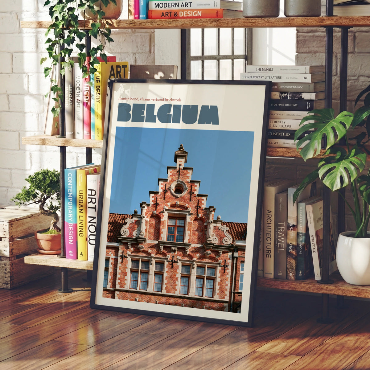 Belgium Travel Poster, Flemish Architecture Print, Retro Modern Style Europe Wall Art, Bruges Style Decor
