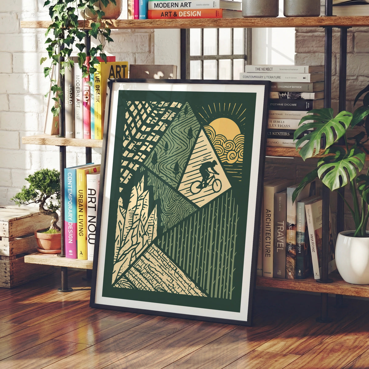 Mountain Bike Retro Poster, MTB Trail Art Print, Vintage Cycling Wall Art, Green