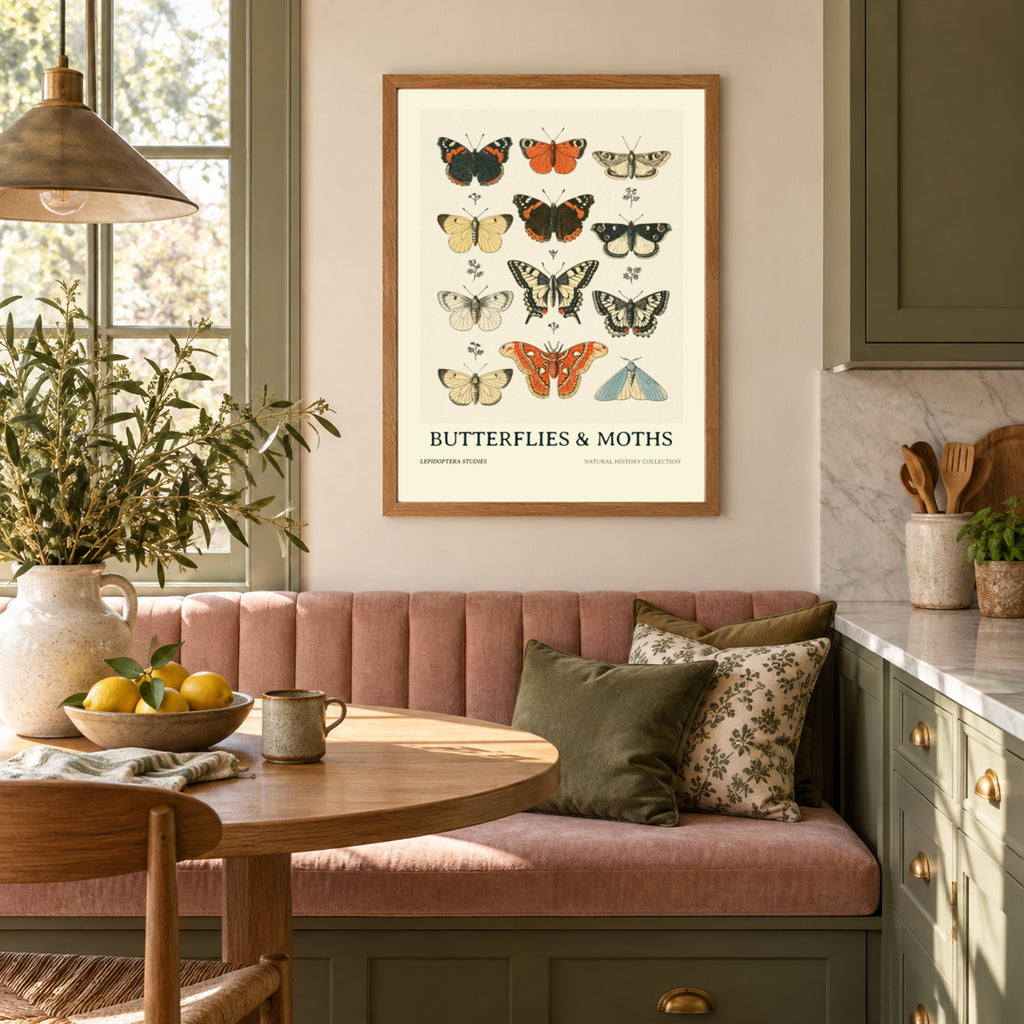 Vintage Butterflies and Moths Poster, Natural History Wall Art, Botanical Entomology Print