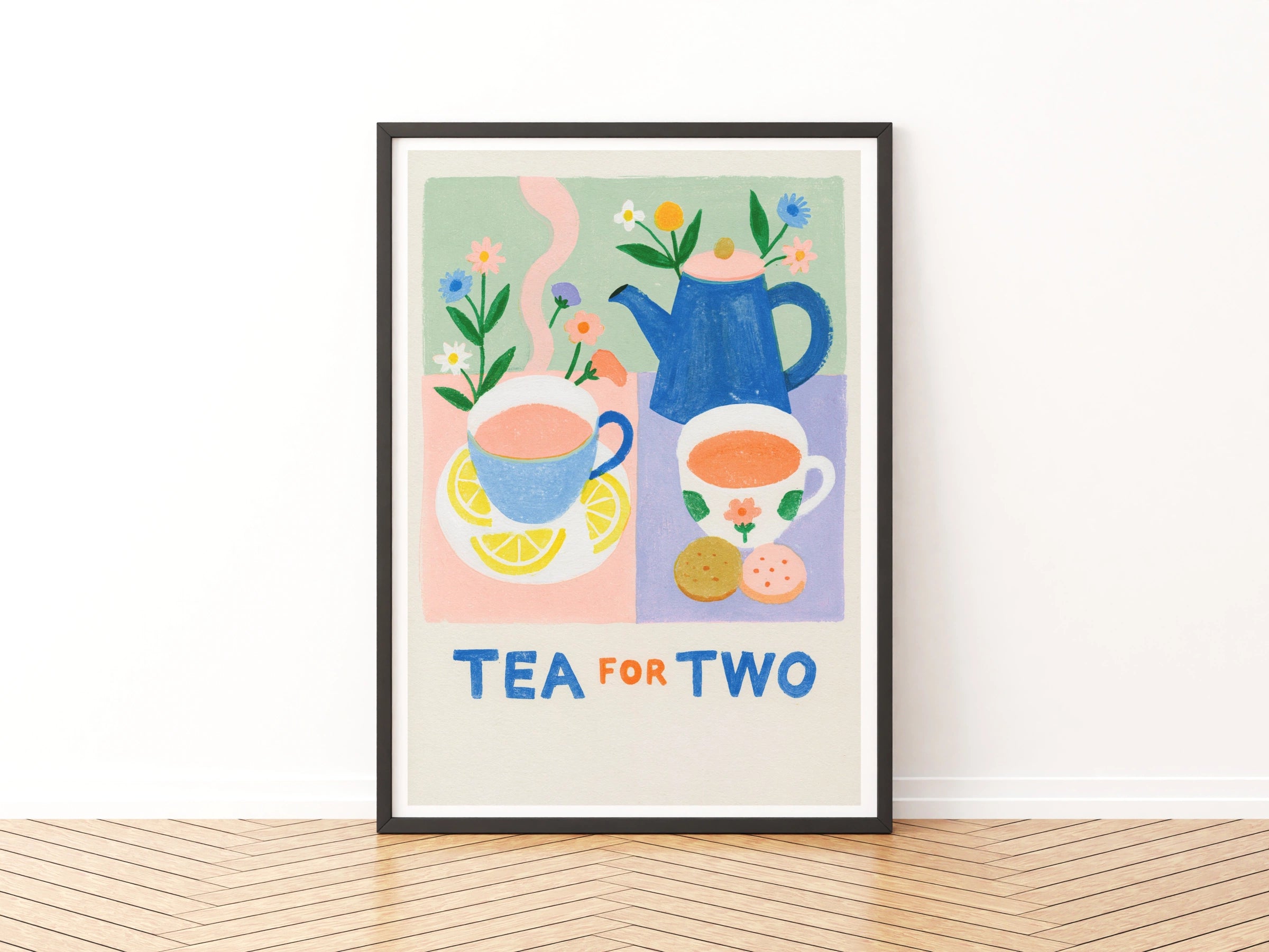 Tea for Two Vintage Food Poster Print | Rustic Kitchen Decor | Retro Mid Century Risograph