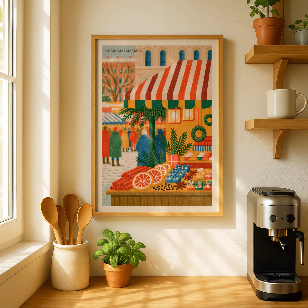 Christmas Markets Poster Print, Vintage Food Poster Print, Rustic Kitchen Decor, Retro Mid Century