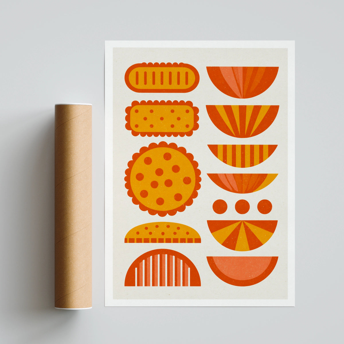 Retro Biscuit Print, Mid Century Kitchen Wall Art, Orange Food Poster, Fun Cookie Art