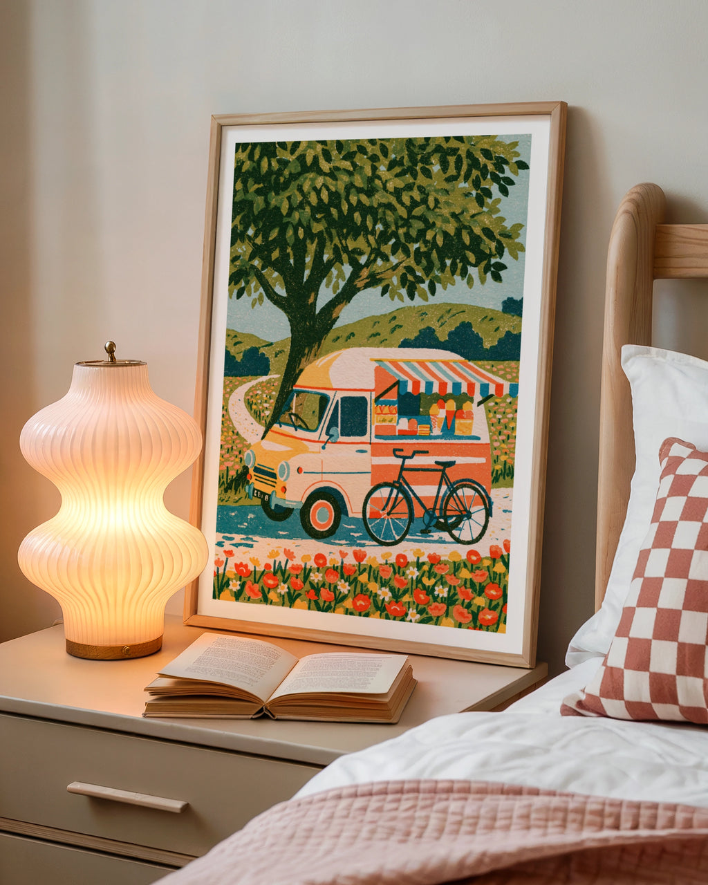 Retro Ice Cream Van Poster, Vintage Food Truck Print, Floral Countryside Wall Art