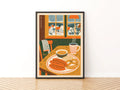 Vintage Food Poster Print, Winter Cafe, Rustic Kitchen Decor, Retro Mid Century Risograph Art