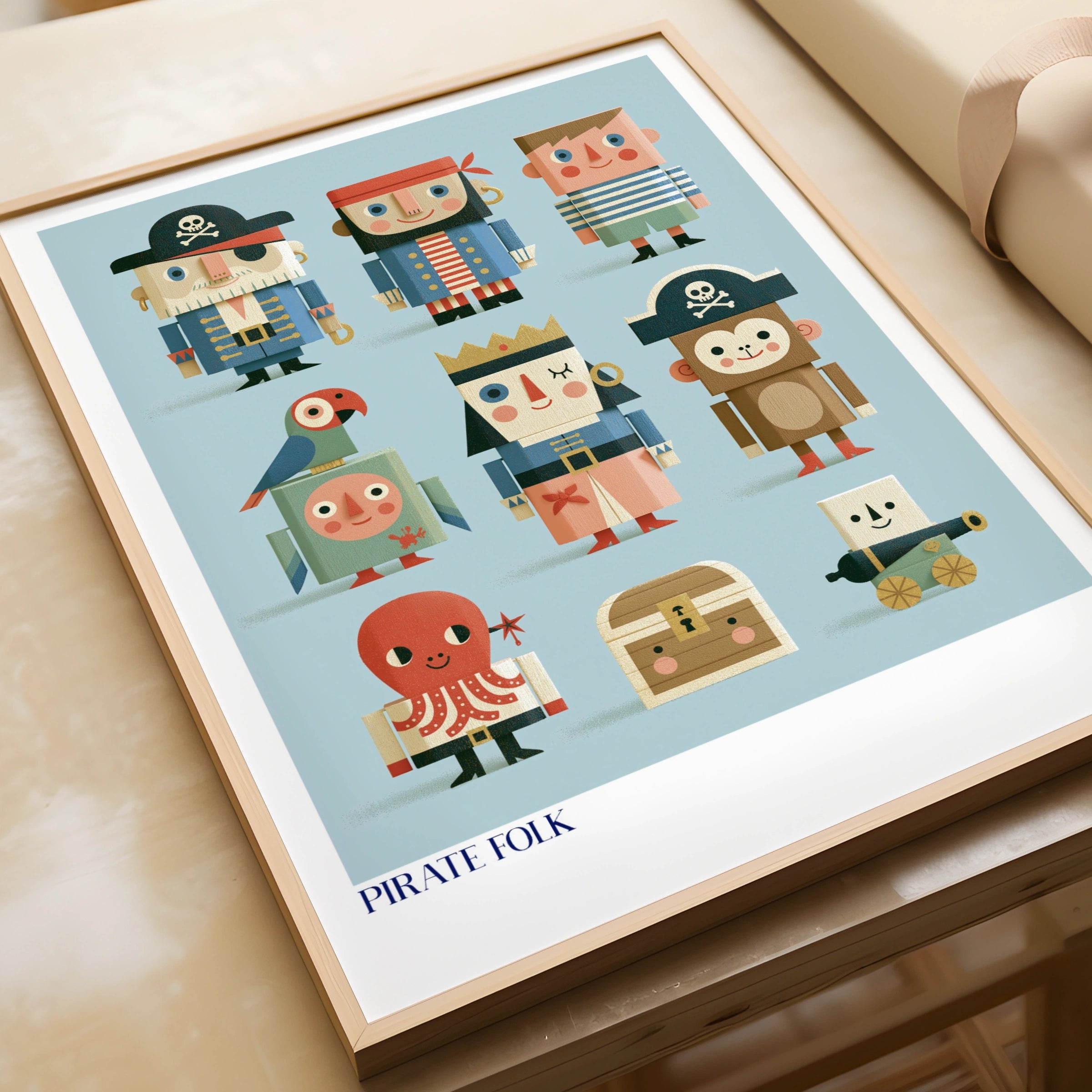 Pirate Folk Kids Wall Art, Retro Children's Print, Nursery Poster, Collectable