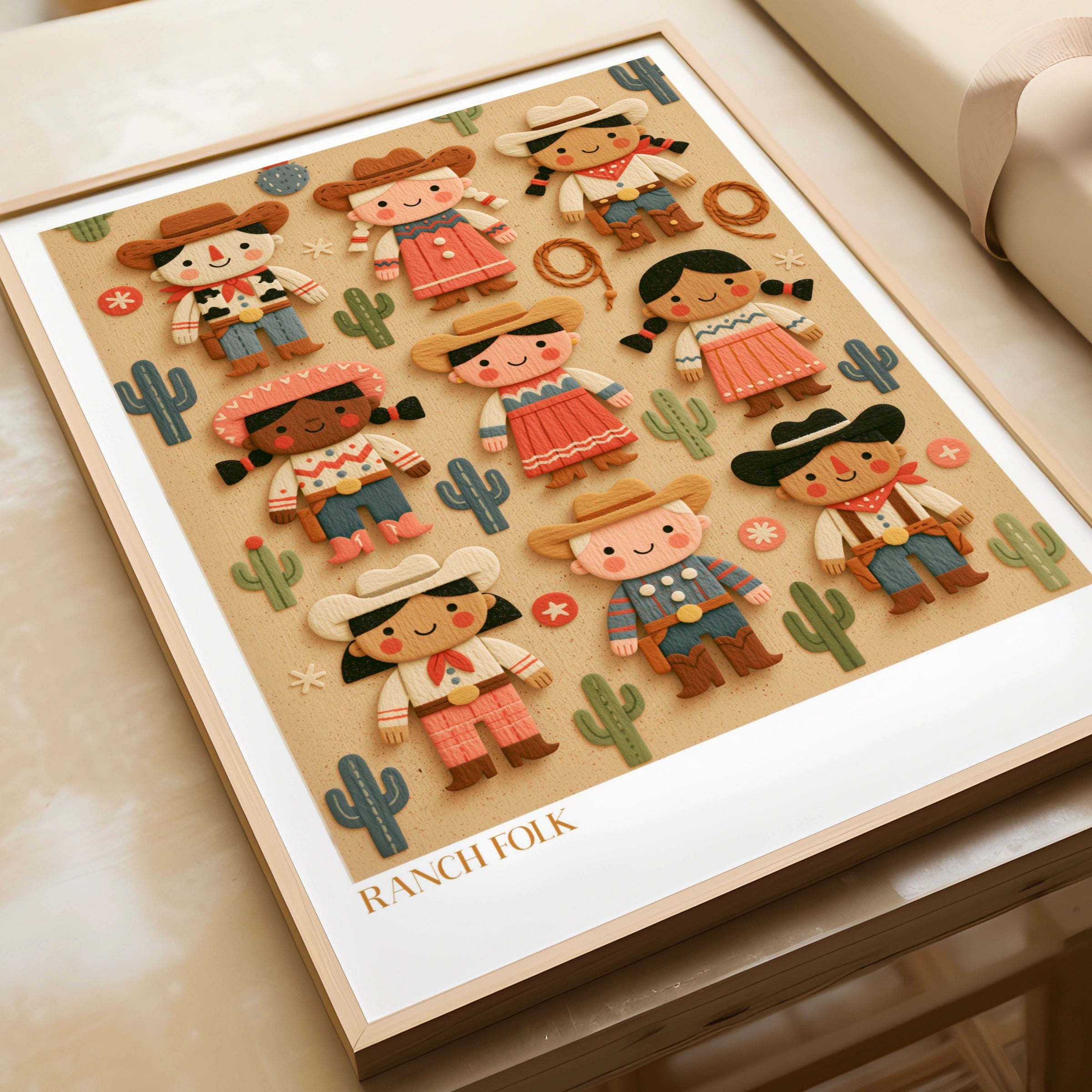 Ranch Folk Retro Kids Cowboy Poster, Children's Western Wall Art, Cute Nursery Print Collectable