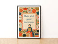 Made With Good Intentions Retro Kitchen Poster, Folk Art Cooking Print, Vintage Home