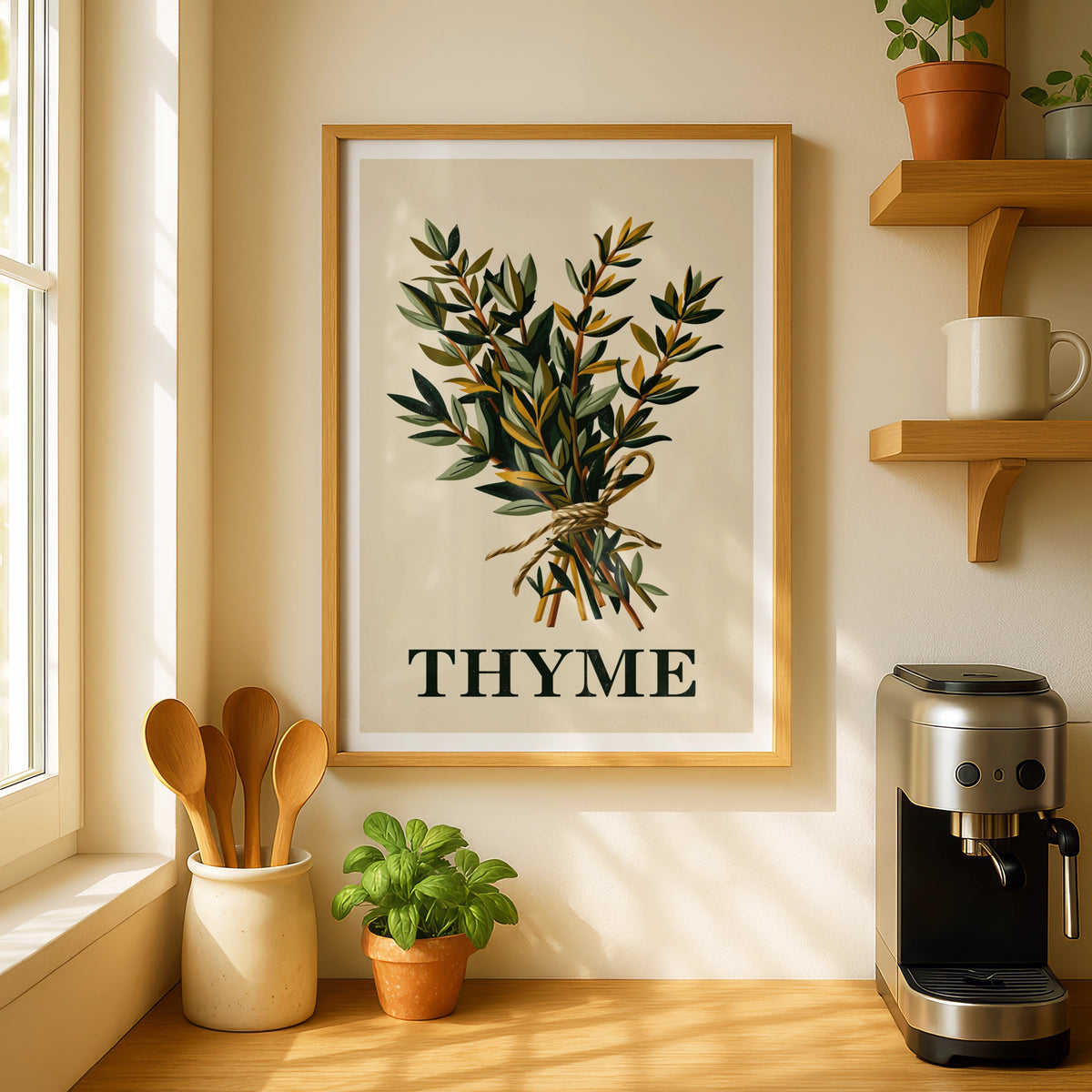 Thyme Herb Vintage Food Poster Print | Rustic Kitchen Decor | Retro Mid Century Risograph Art