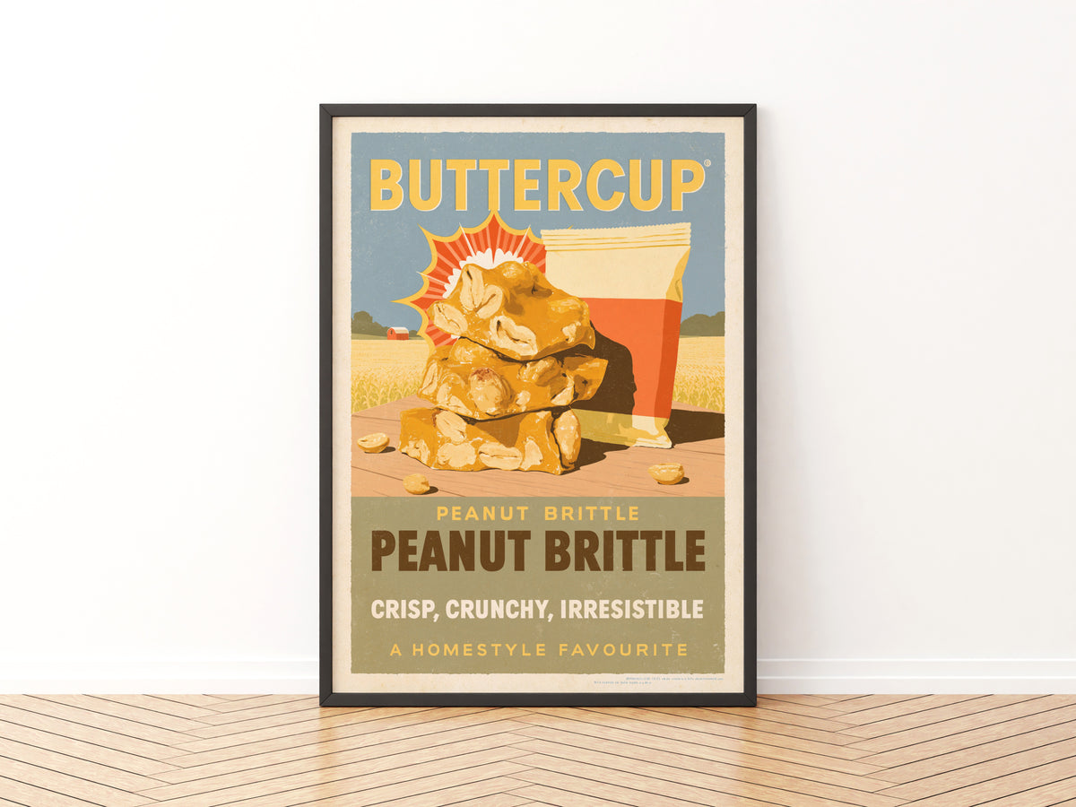 Vintage Peanut Brittle Print, Retro Kitchen Wall Art, Buttercup Sweets Advert, Farmhouse Food Art