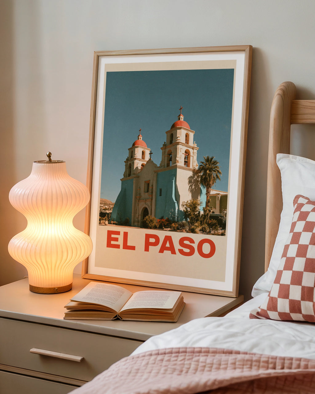 El Paso Retro Travel Poster, Texas Mission Church Print, Southwest USA Wall Art