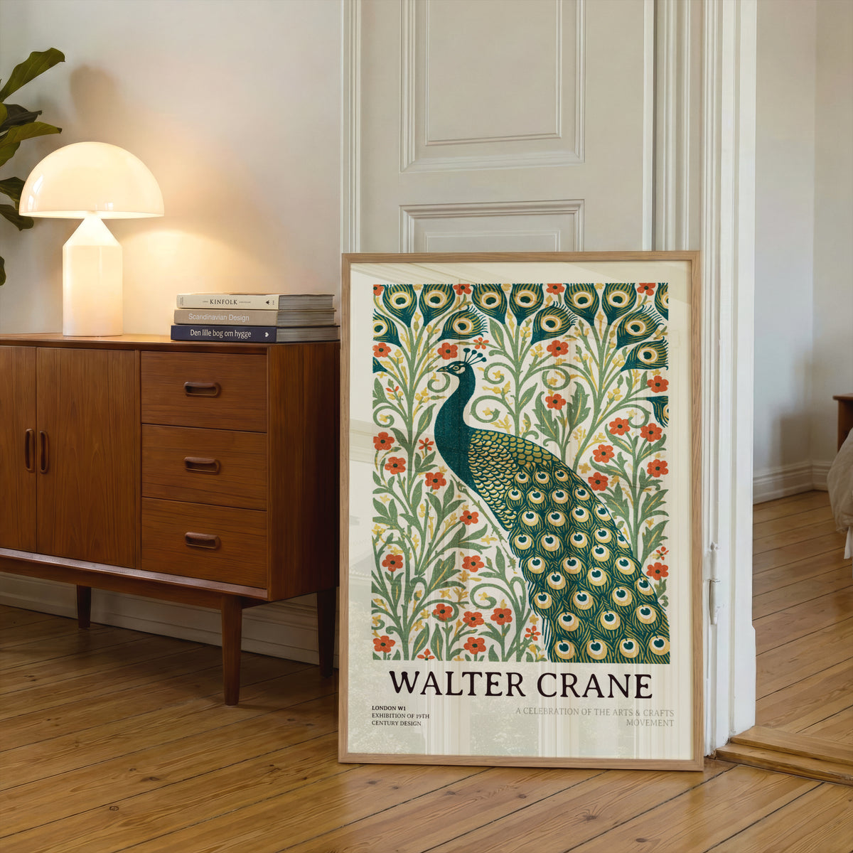 Walter Crane Peacock Print, Arts and Crafts Wall Art, Vintage Botanical Poster, Nature Floral Decor