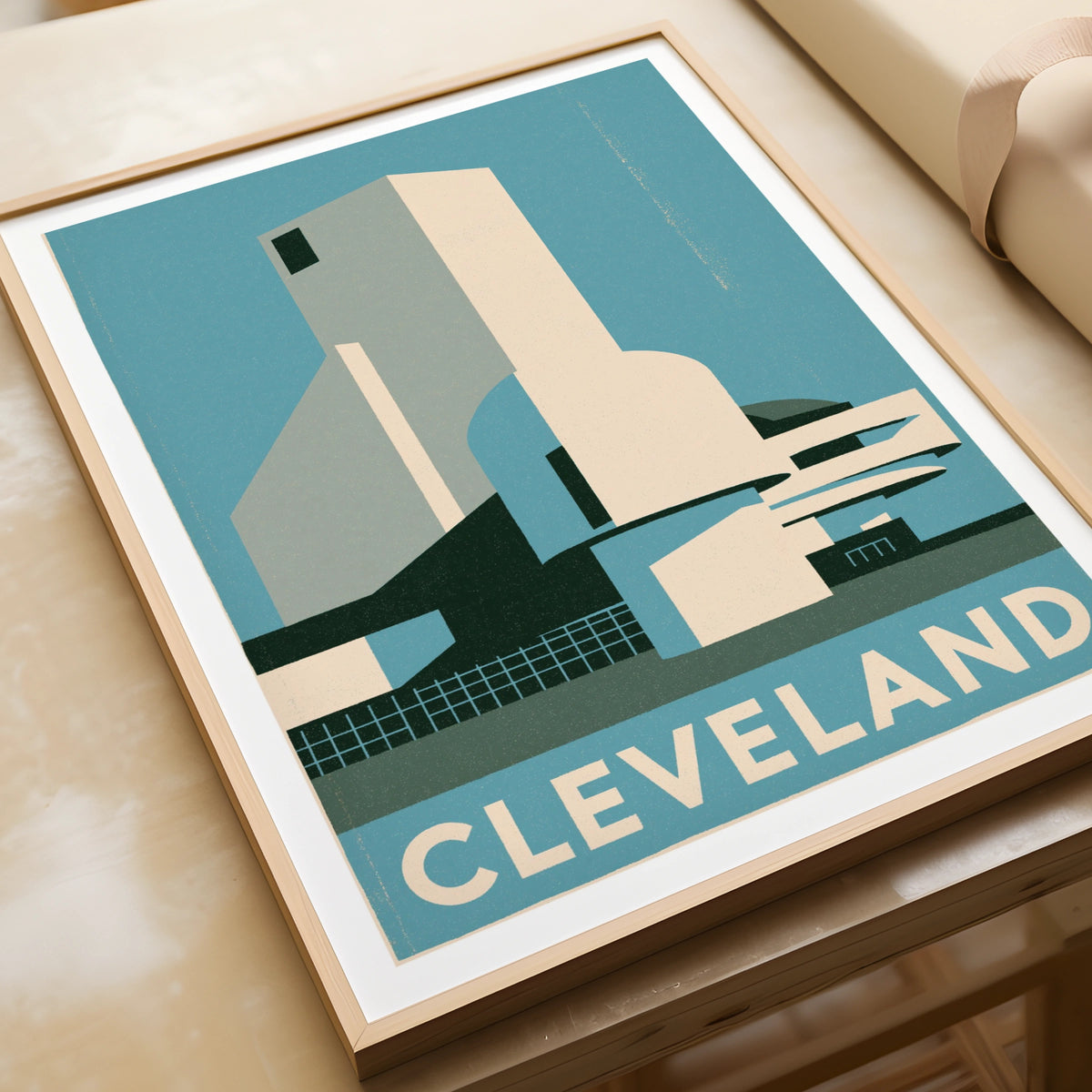 Cleveland Retro Travel Poster, Rock Hall Architecture Print, USA City Wall Art