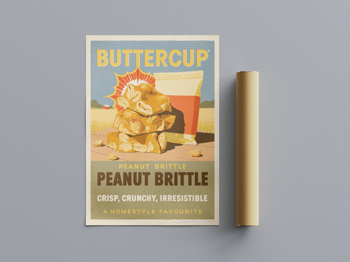 Vintage Peanut Brittle Print, Retro Kitchen Wall Art, Buttercup Sweets Advert, Farmhouse Food Art