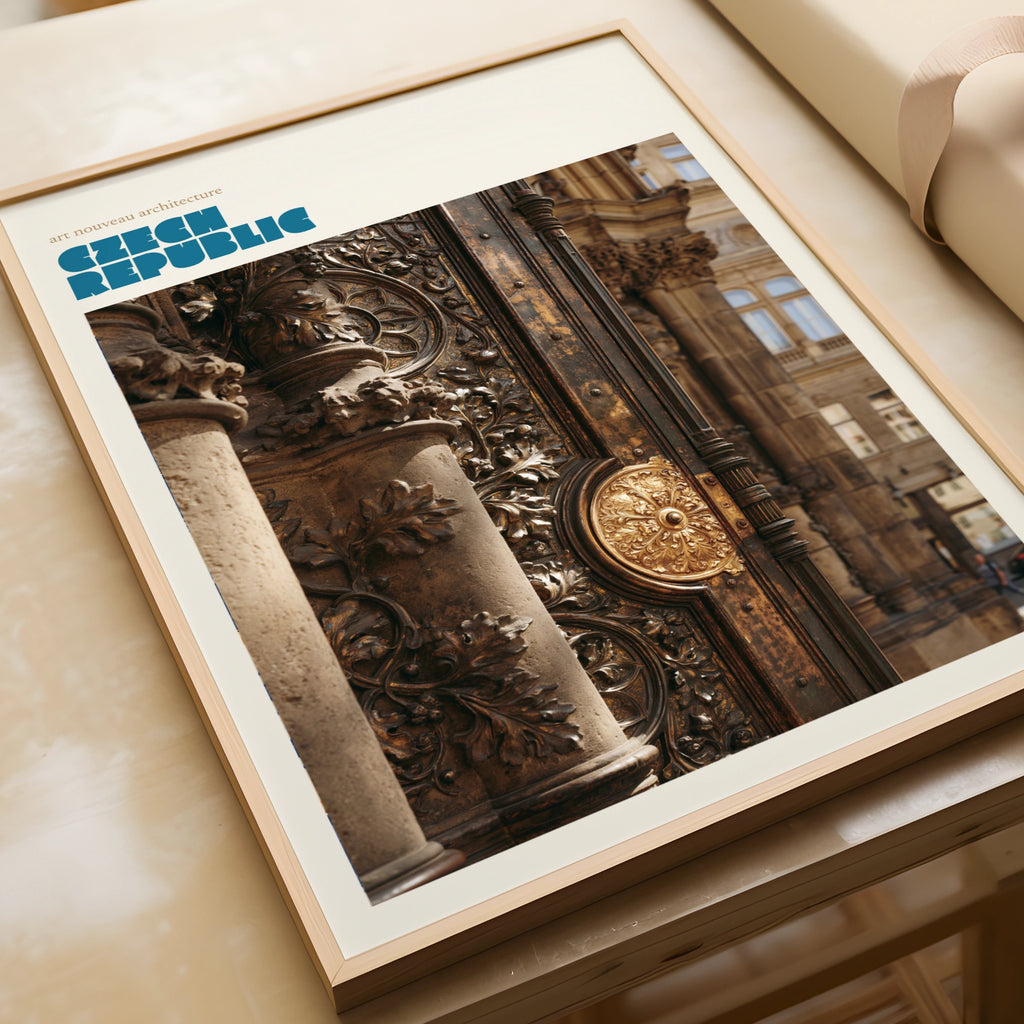 Czech Republic Contemporary Travel Poster, Art Nouveau Architecture Print, Prague Wall Art