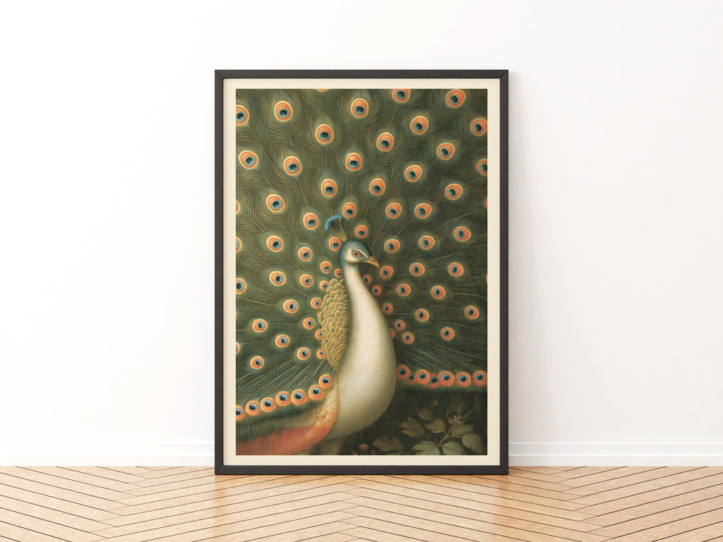 Peacock Wall Art, Classic Inspired Prints, Vintage Bird Poster, Green and Orange Feather Art Print