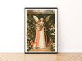 Fairy Girl with Shiba Inu Art Print, Cherry Blossom Angel Poster, Classic Inspired Floral Wall Art