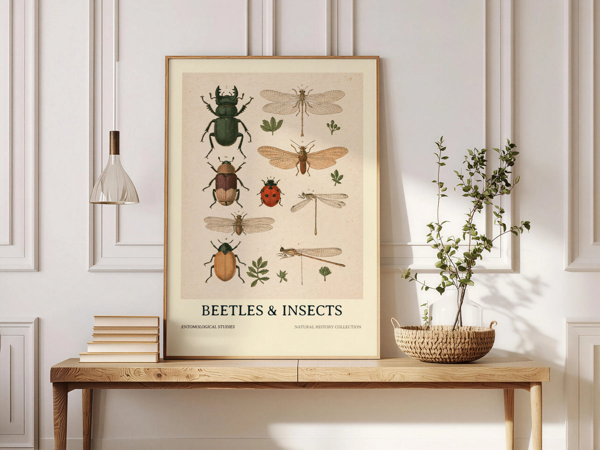 Vintage Beetles & Insects Entomology Print, Botanical Nature Wall Art, Natural History Poster