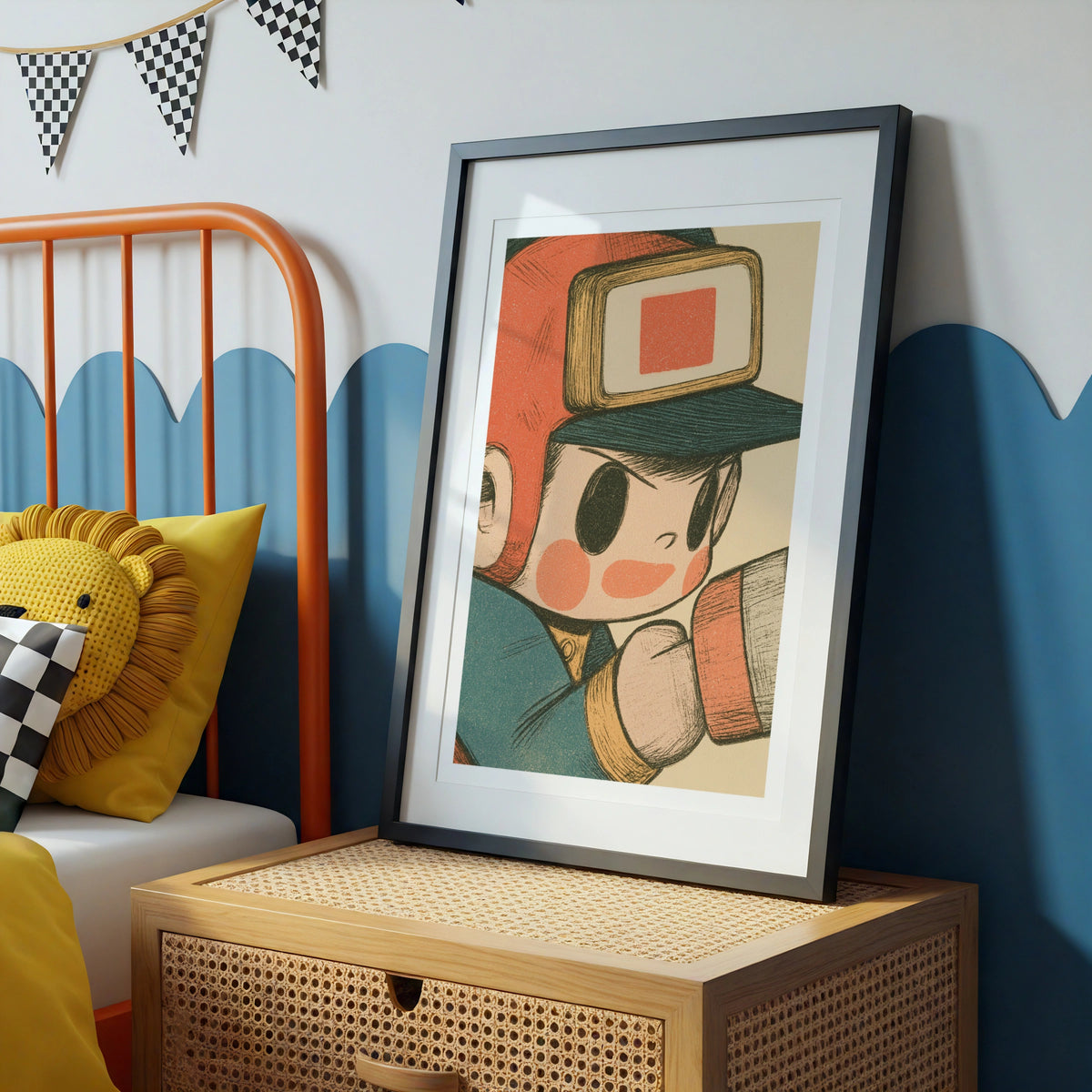 Retro Gaming Robot Hero Print, Vintage Style Kids Poster, Children's Collectable Wall Art