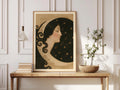 Vintage Art Nouveau Moon Goddess Print, Crescent Moon and Stars, Celestial Woman Portrait Poster